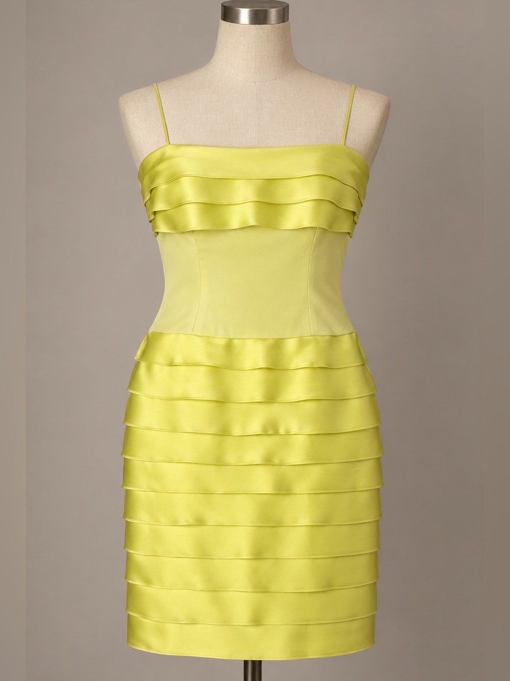 Roland Nivelais Silk Chartreuse Tiered Ruffle Cocktail Dress Size 8